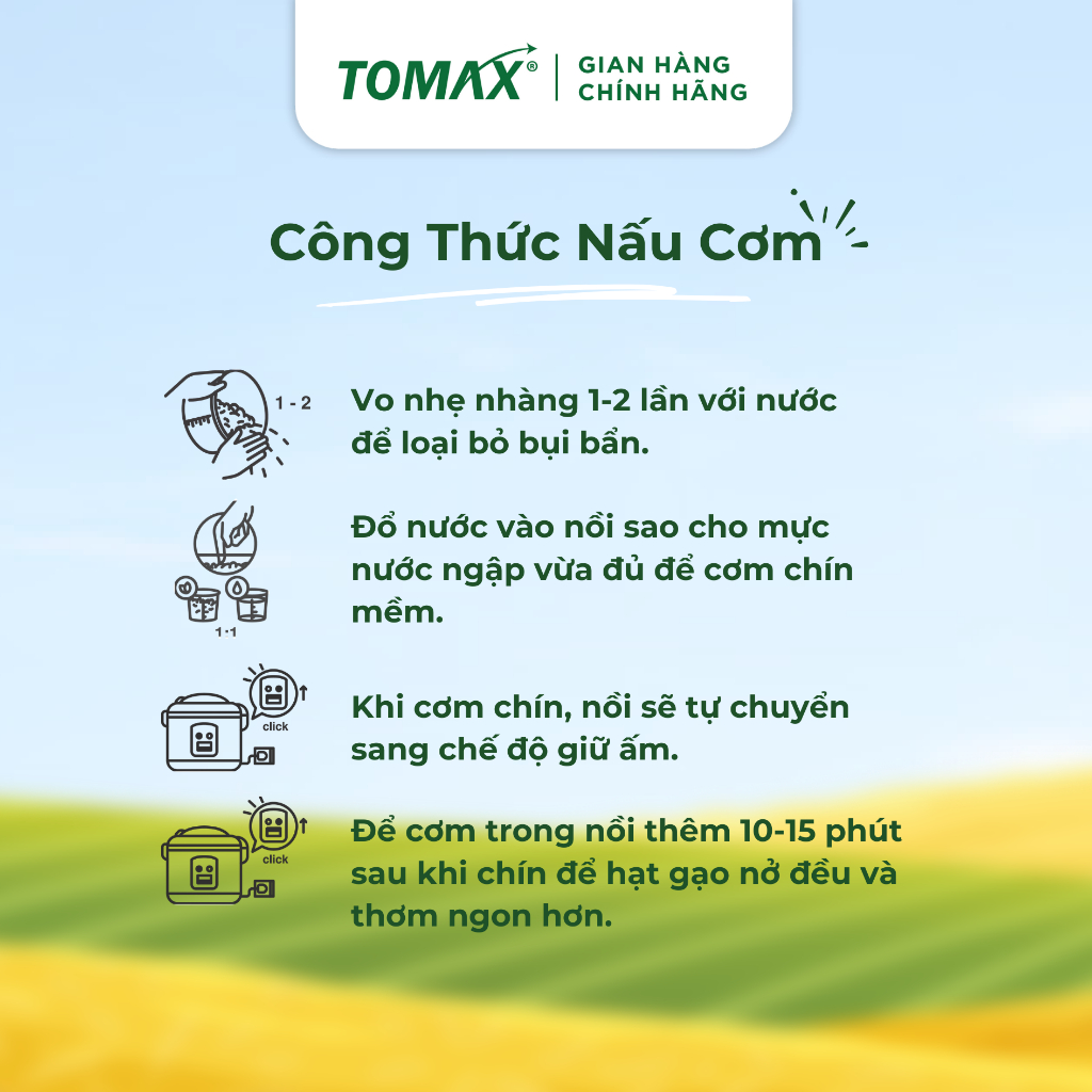 Combo 2 túi Gạo TOMAX ST25 1kg TOMAX Ngọt thơm, Tơi xốp
