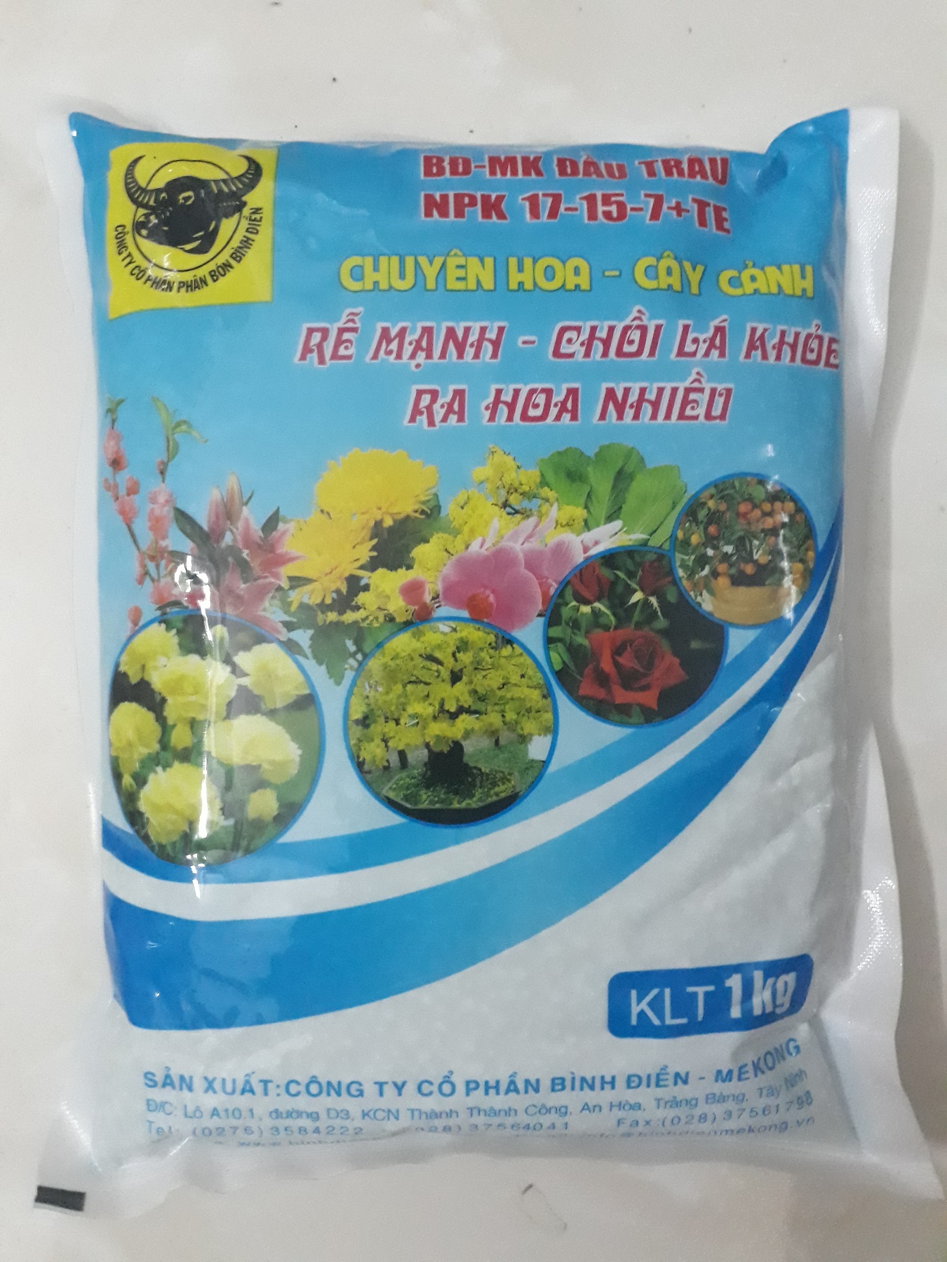 Combo 02 loại Phân bón đầu trâu NPK 17-15-7+TE và 15-7-17+TE cao cấp gói 1KG chuyên hoa - cây cảnh giúp phát triển toàn diện cho hoa và cây cảnh