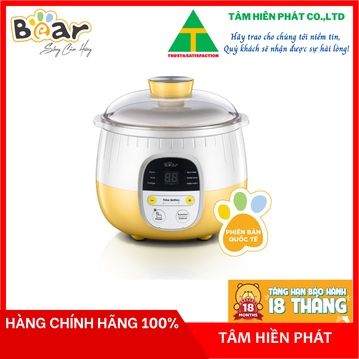 Nồi Nấu Chậm 0,8L Bear SUBE001 Đa Năng Nấu Cháo, Chưng Yến - Hàng Chính Hãng - Bảo hành 18 tháng