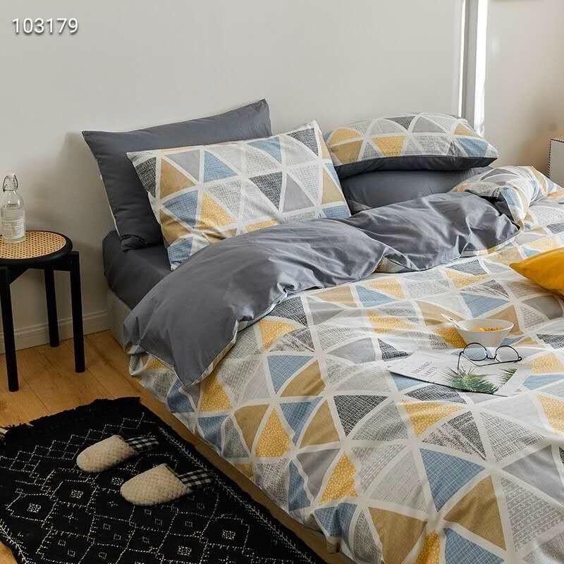 Bộ Chăn Ga Gối Cotton Living 100%cotton Hàng Nhập Khẩu Cao Cấp Kẻ Hiện Đại