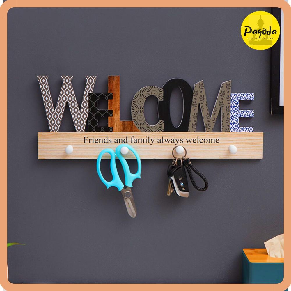 Móc treo, thanh gỗ treo đa năng WELCOME trang trí decor, gỗ Bắc Âu cao cấp => SP mới giá ưu đãi