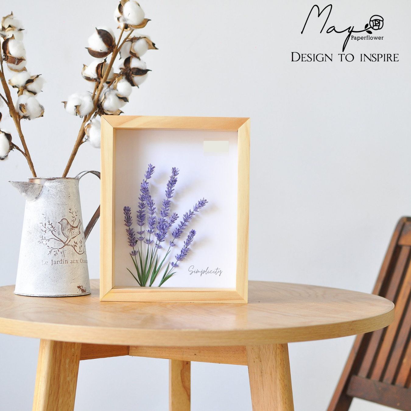 Tranh Hoa Giấy Handmade Trang Trí - Hoa Lavender MAYPAPERFLOWER Khung Tranh Gỗ Size 20x25cm