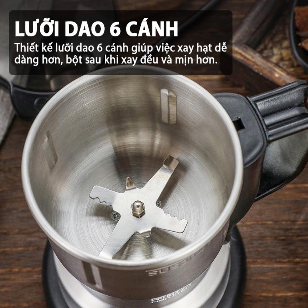 Máy Xay Hạt Khô Tiêu Chuẩn Châu Âu, Xay Ngũ Cốc Mini Công Suất 300w Lưỡi Dao 6 Cánh Thân Máy Bằng Thép Không Gỉ - FOOD - Hàng chính hãng dododios