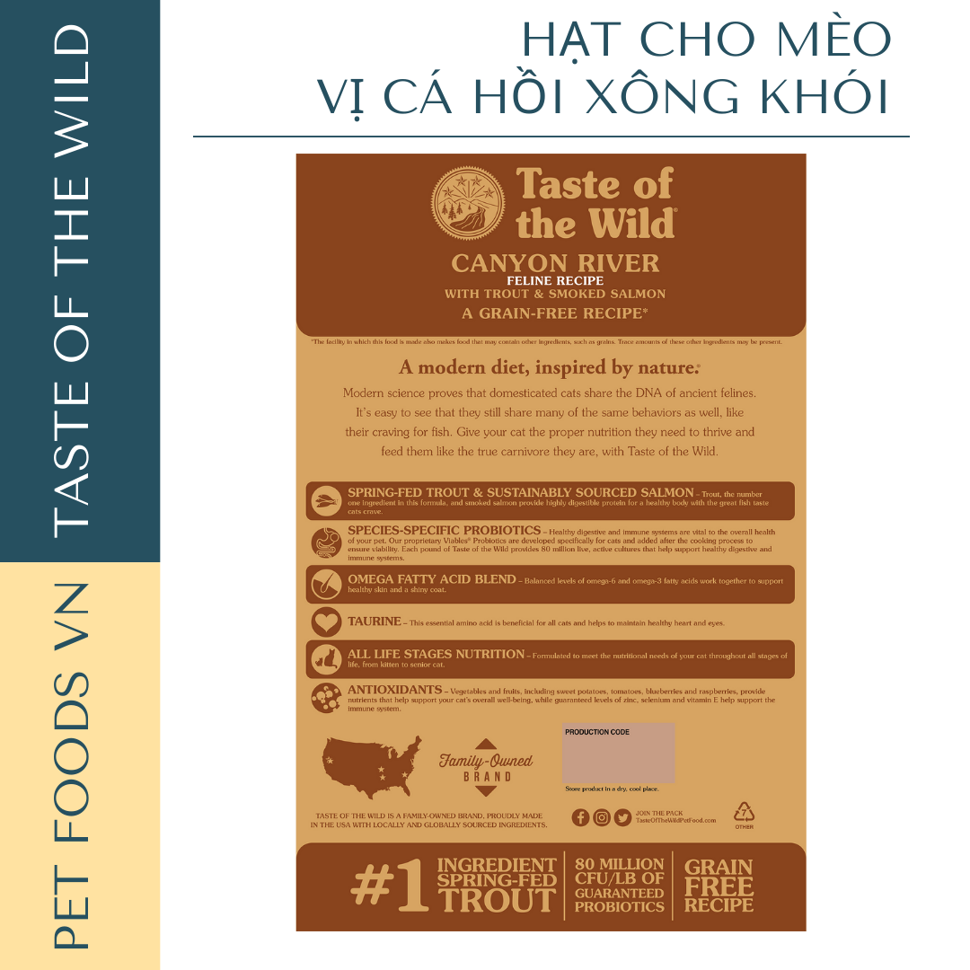 Hạt cho mèo TASTE OF THE WILD Canyon River vị Cá Hồi Vân & Cá Hồi Xông Khói