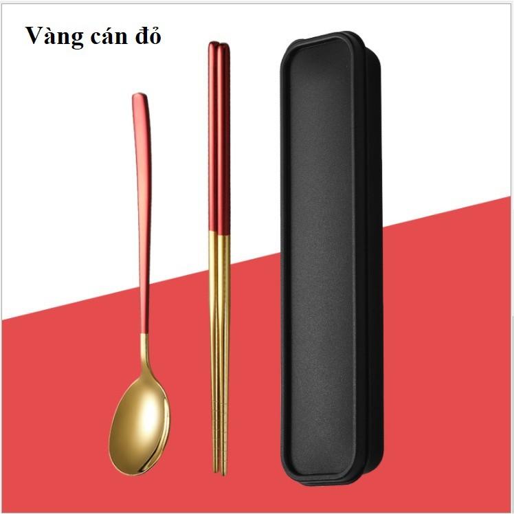 Bộ muỗng và đũa bằng INOX 304 cao cấp, dụng cụ du lịch, cơm trưa văn phòng kèm hộp tiện dụng