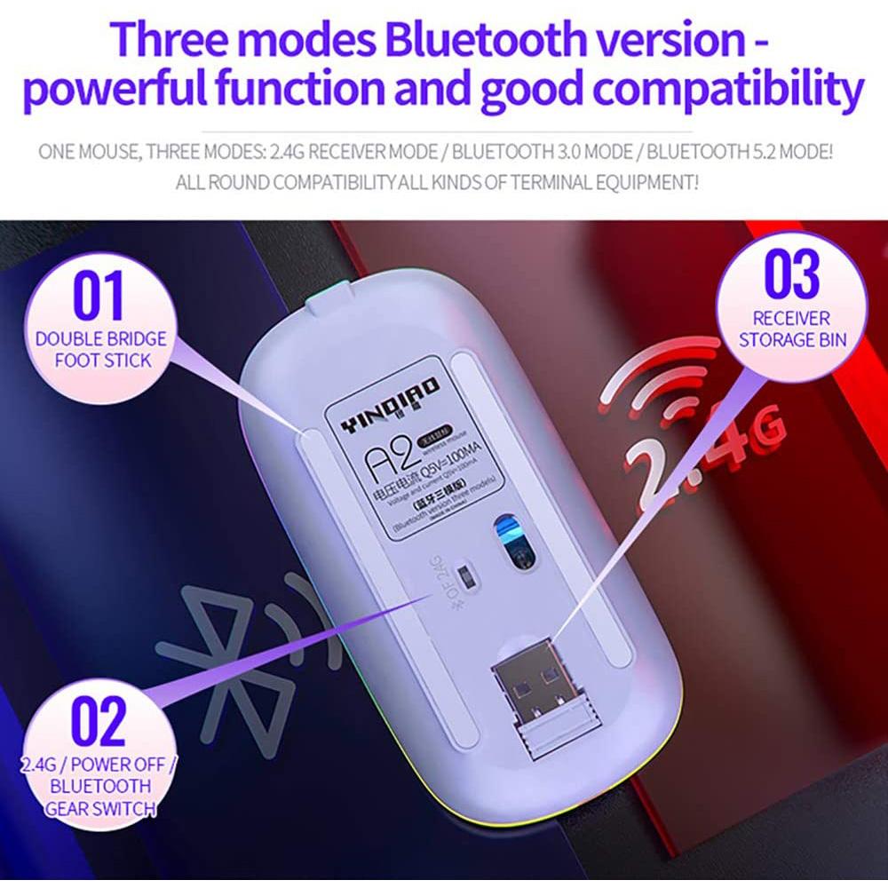 Chuột Bluetooth Không Dây Cho MacBook PC iPad Máy Tính Sạc Kép Chế Độ Bluetooth 4.0 + Chuột USB 3 DPI Có Thể Điều Chỉnh