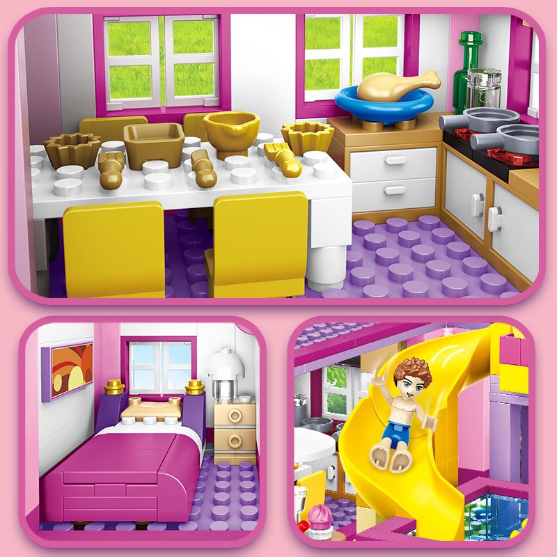 Đồ chơi xếp hình lắp ghép biệt thự 3D kết hợp công viên cầu trượt ngoài trời với 1018Pcs