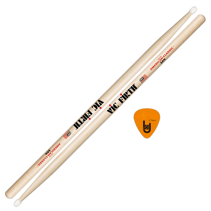 Dùi Trống Vic Firth Đầu Nhựa 5AN - American Classic Hickory Drumsticks - Kèm Móng Gảy DreamMaker