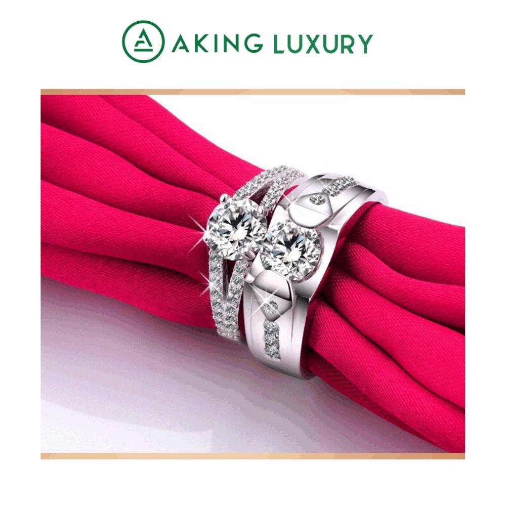 Nhẫn đôi AK19 cao cấp, nhẫn bạc nam, nhẫn bạc nữ thiết kế đồng điệu, gắn đá sang trọng. Nhẫn cặp mới 2021.