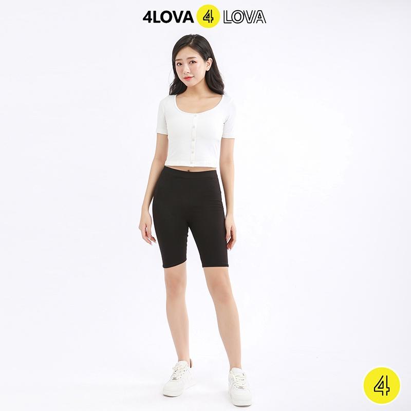 Quần legging lửng 4LOVA vải thun cao cấp biker nữ đùi ngố đồ mặc nhà dáng ôm bó lưng thun tập gym yoga bigsize