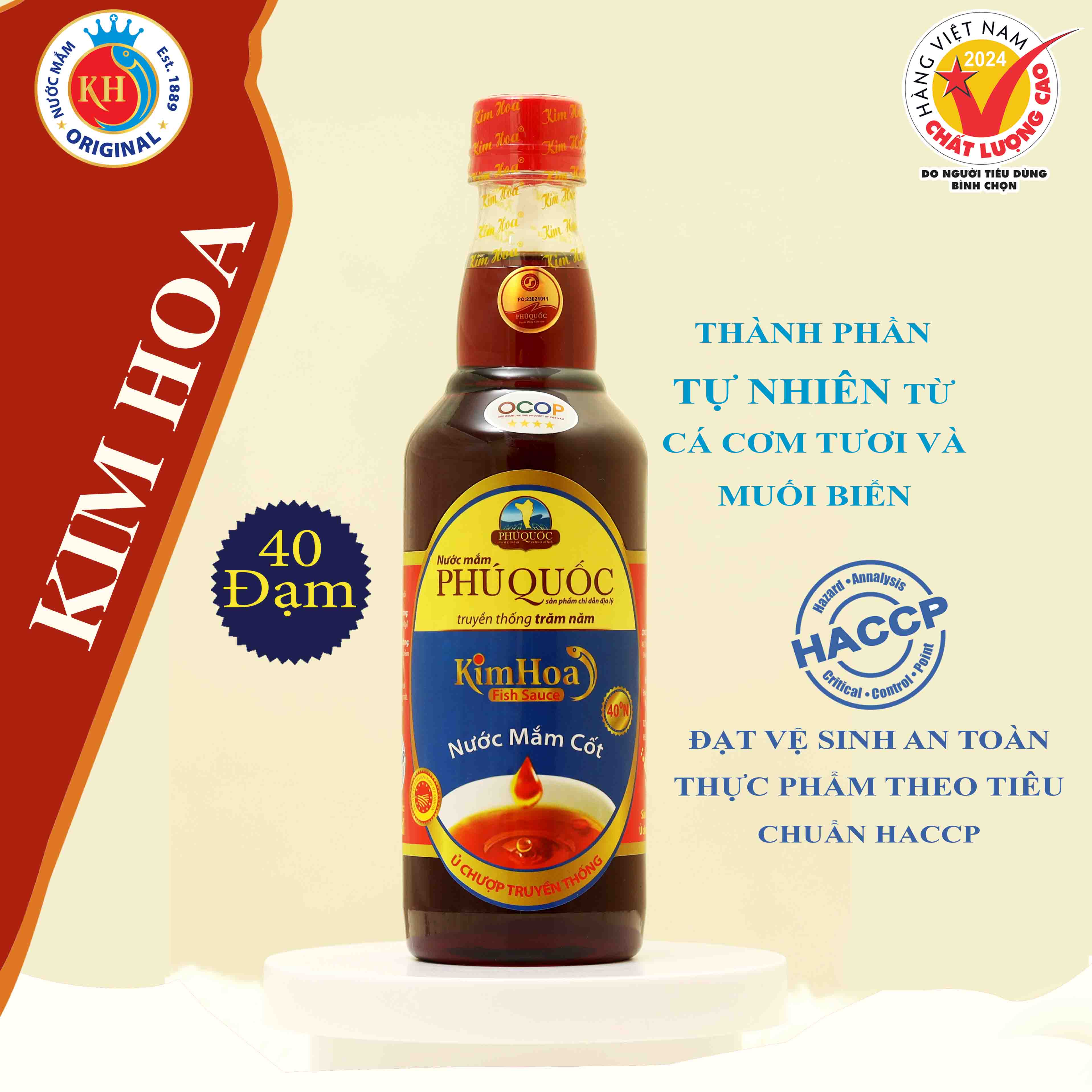 Nước mắm Cốt Kim Hoa Phú Quốc 40 đạm chai nhựa 500ml