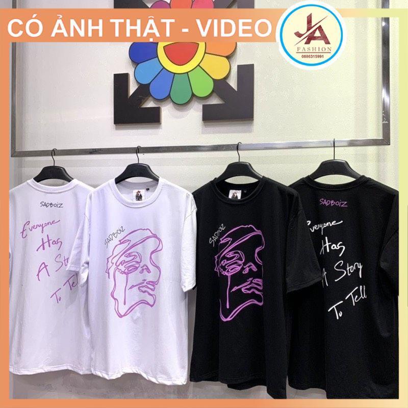 Áo thun nam nữ unisex form rộng SADBOIZ chất cotton co dãn , áo phông tay lỡ hotrend mặt tím phong cách hàn quốc