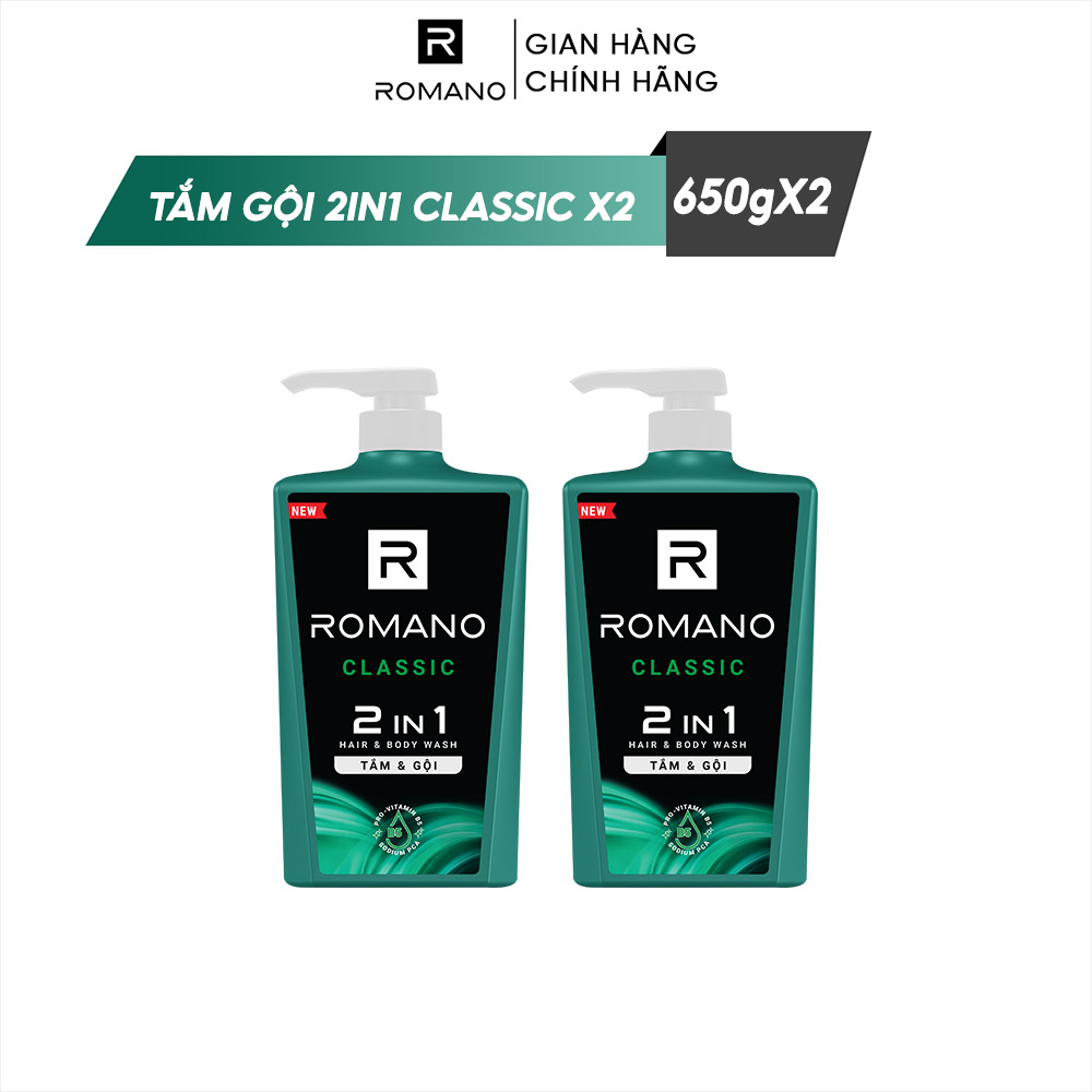 Combo 2 Tắm gội 2 trong 1 Romano hương nước hoa 650g/chai