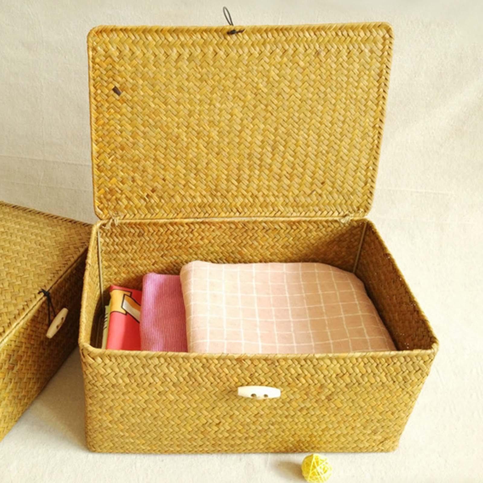 Rectangular Natural Seagrass Storage Basket Seagrass Organizer for Clothes
