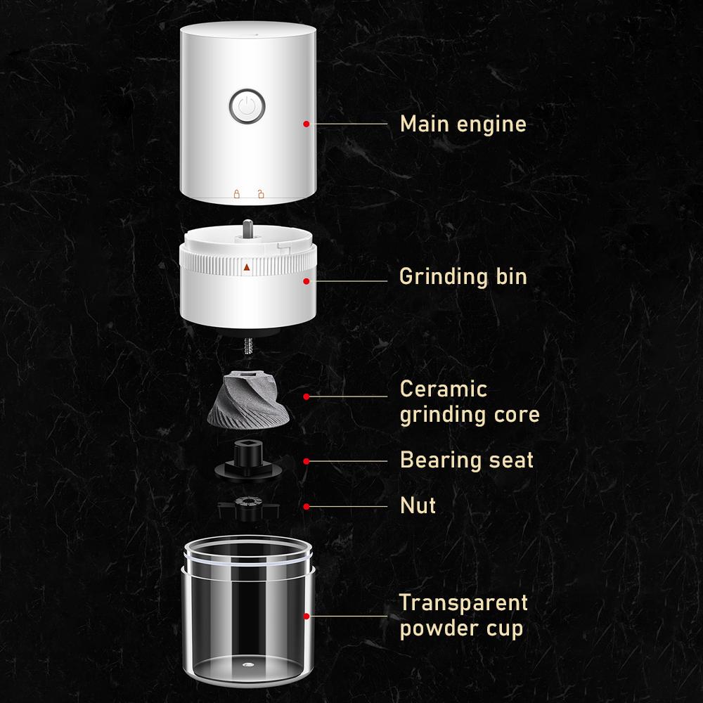 Coffee Bean Grinder Small Household Electric 6 Gear Balance Thickness Ceramic Grinding Core Outdoor Portable Grinder Cup