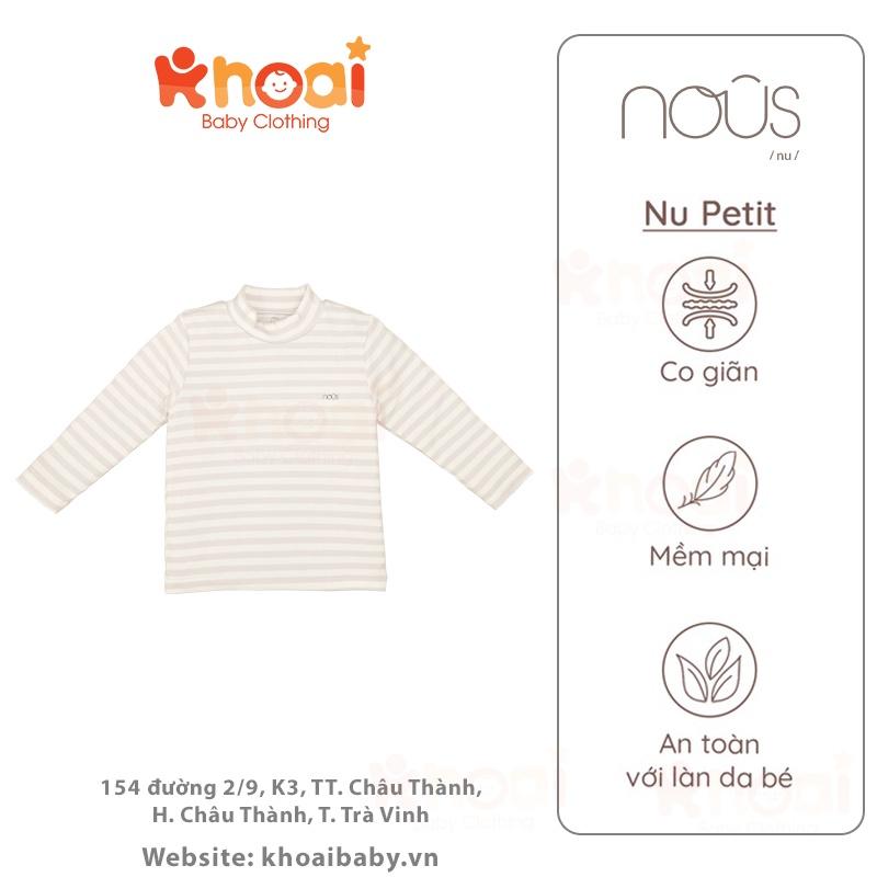 Áo cổ lọ Nous 3cm kẻ trắng ghi - Chất liệu Nu Petit 95% cototn thiên nhiên