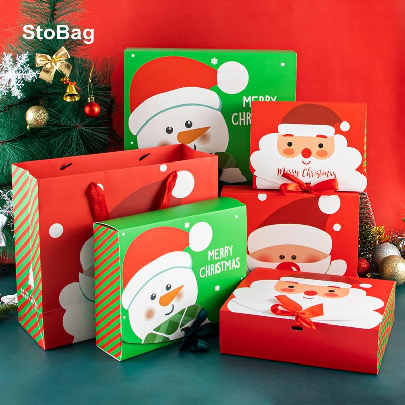 StoBag 5 Chiếc/10 Cái Ông Già Noel Giáng Sinh Tặng Năm Mới Đảng Kẹo Chocolate Cookie Bao Bì Túi Xanh/Đỏ Trẻ Em DIY Ủng Hộ
