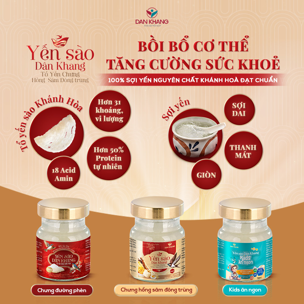 Yến Sào Dân Khang 40% Tổ Yến Chưng Hồng Sâm Đông Trùng Cao Cấp Tự Nhiên Hỗ Trợ Bồi Bổ Sức Khỏe Bổ Sung Dưỡng Chất 70ml