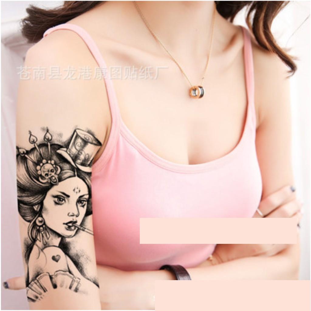 Hình xăm dán cô gái bắp tay 15x21cm- mua 5 tặng 1, mua 10 tặng 4 tấm đồng size