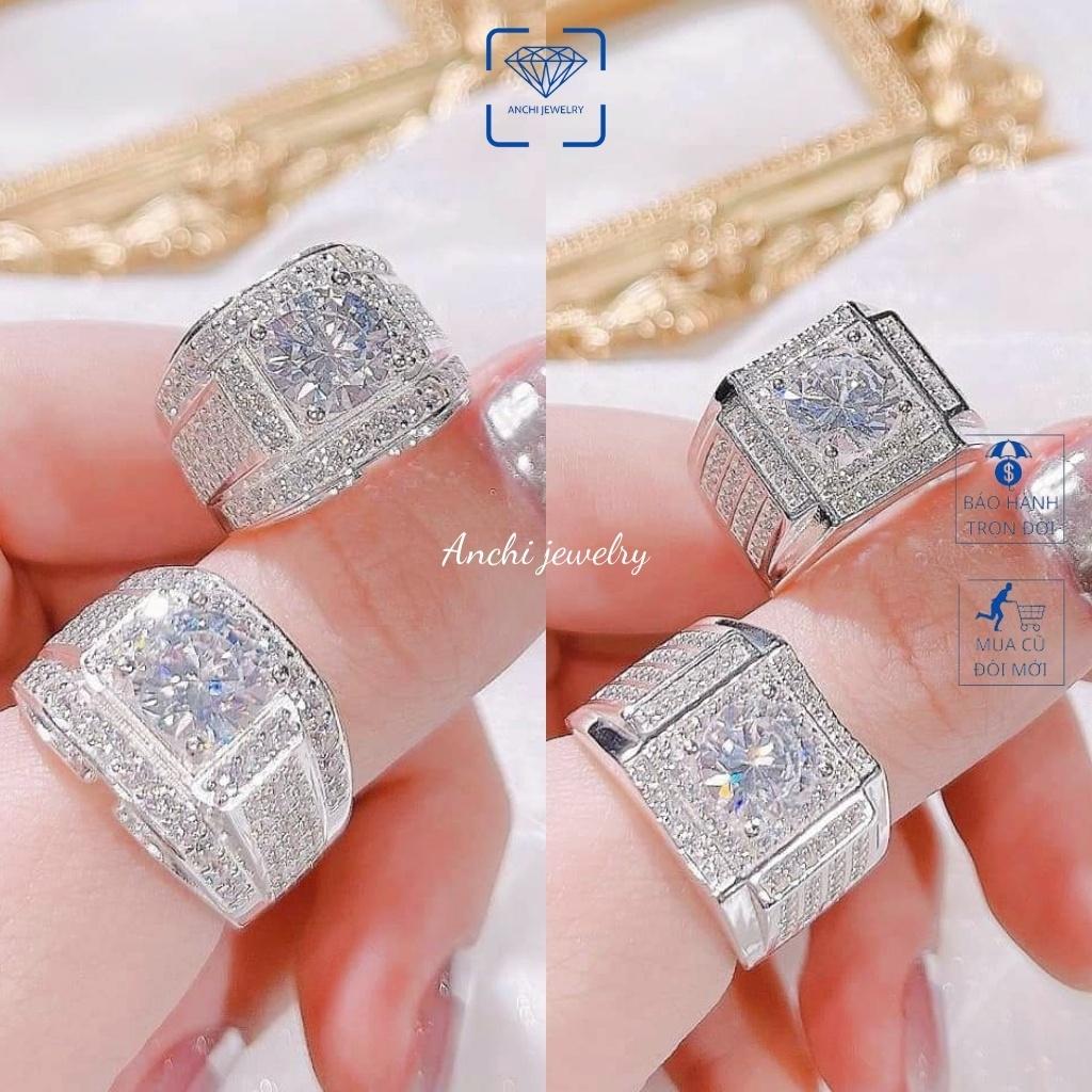 Nhẫn nam mặt vuông to bạc 925 khắc hoa văn đẹp ngầu, Anchi jewelry