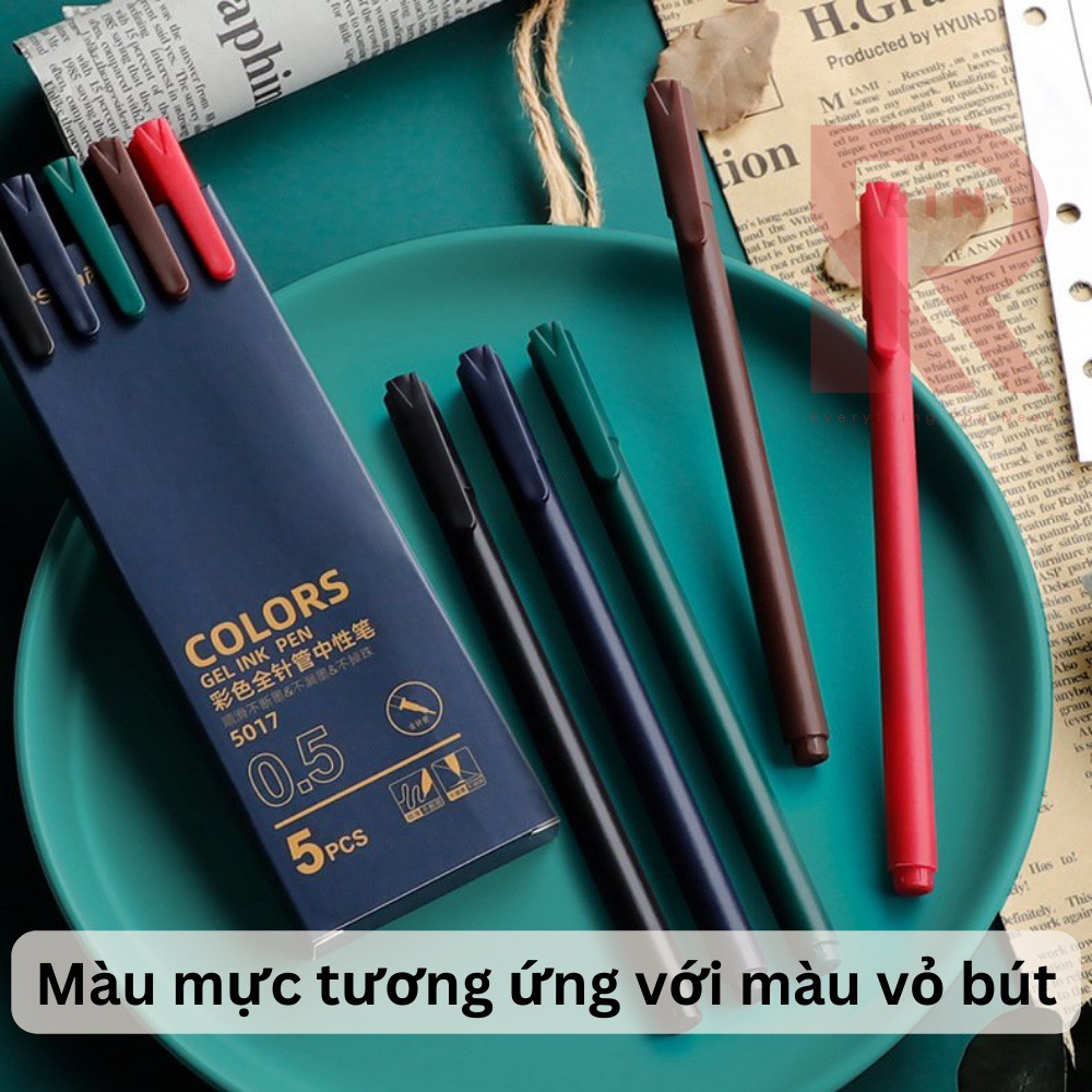 Bộ bút Gel nhiều màu/ Bộ bút mực nhiều màu ngòi 0.5mm – Bộ 5 cây