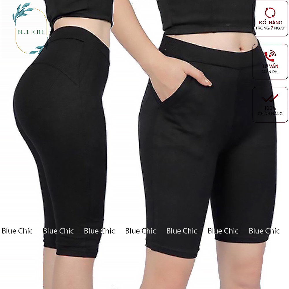 Quần legging nữ Blue Chic nâng mông lưng cạp cao vải thun dày dặn đùi ngố lửng ôm body bó mặc nhà tập gym yoga