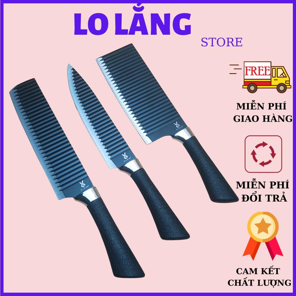 Bộ 3 dao Nhật Bản thép không gỉ siêu bén thân dao gợn sóng chống dính cao cấp
