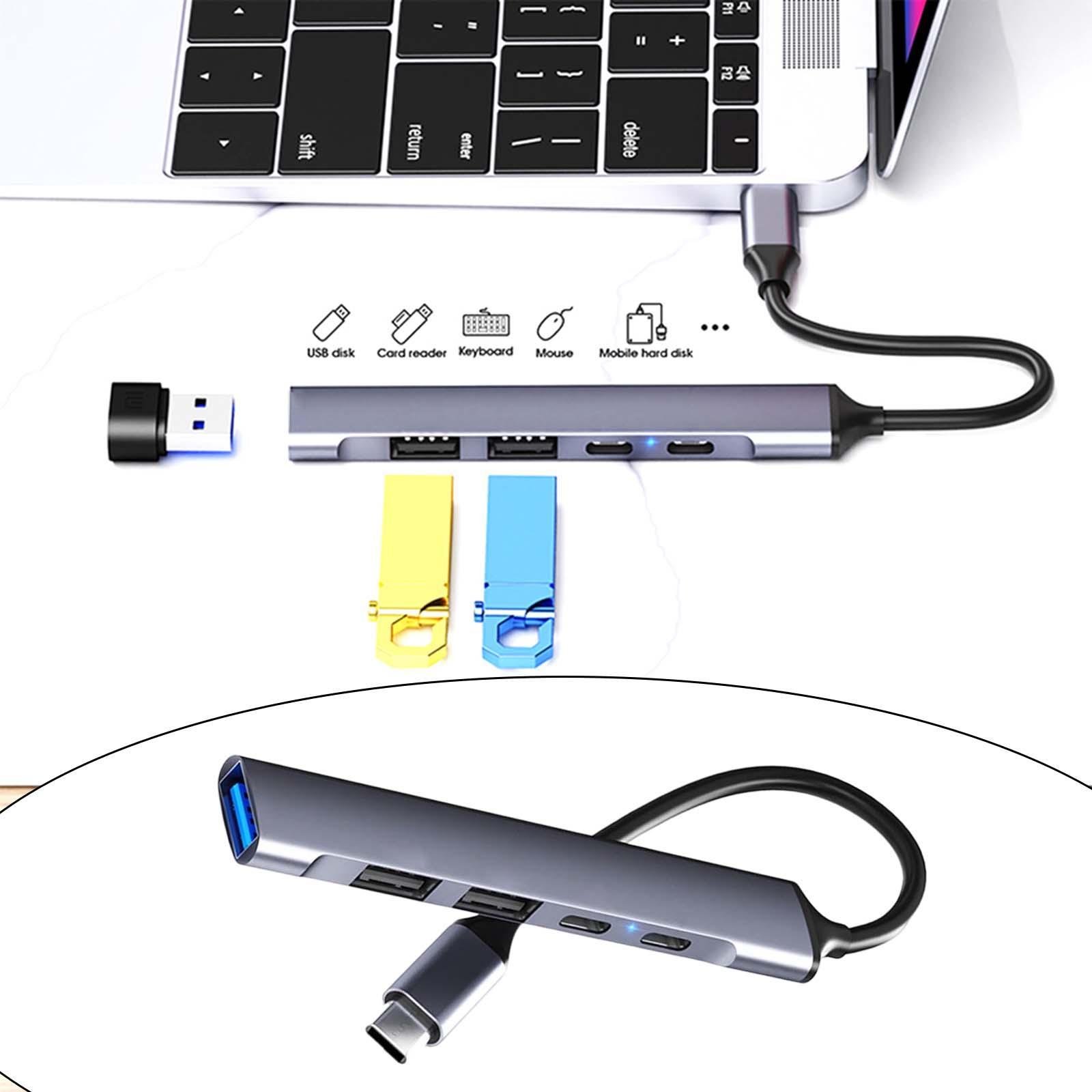 5 in 1 USB Type Hub, 1 USB 3.0 5Gbps Data Transfer PD Fast Charging 2 USB2.0 Ports Compact Splitter Docking Station, for Type C Devices.