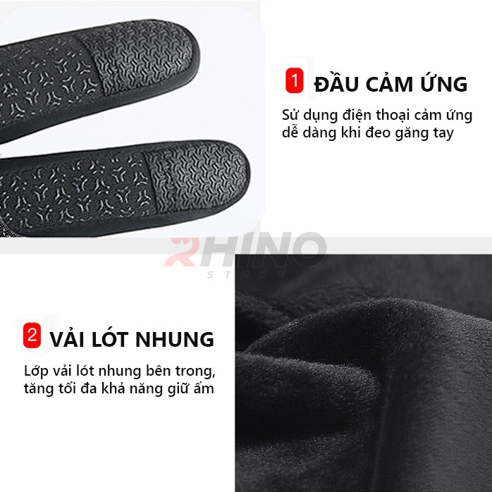 Găng tay giữ ấm mùa đông chống gió, kháng nước mưa Rhino G901 Bao tay chống trượt đi xe máy, xe đạp lót nỉ cho nam nữ,  bảo hộ đi phượt