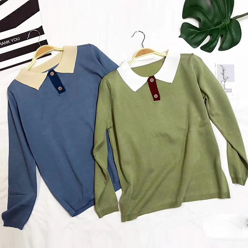 Áo Sweater dệt kim tay dài thiết kế màu trơn thanh lịch
