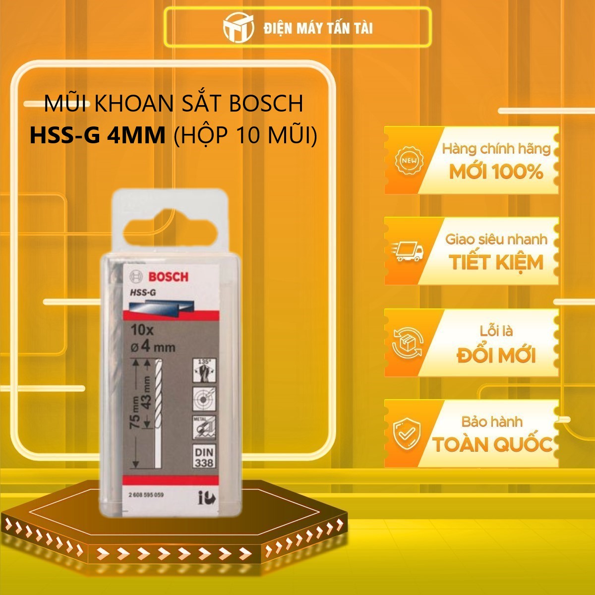 Bộ 10 mũi khoan sắt HSS-G Bosch 4mm 2608595059