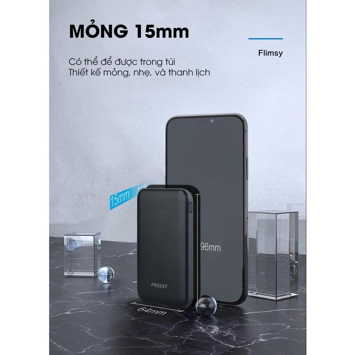 Sạc Dự Phòng Pisen Mini 5000mAh (Type-C, 2xUSB Smart )- Ultra Slim, Hàng chính hãng