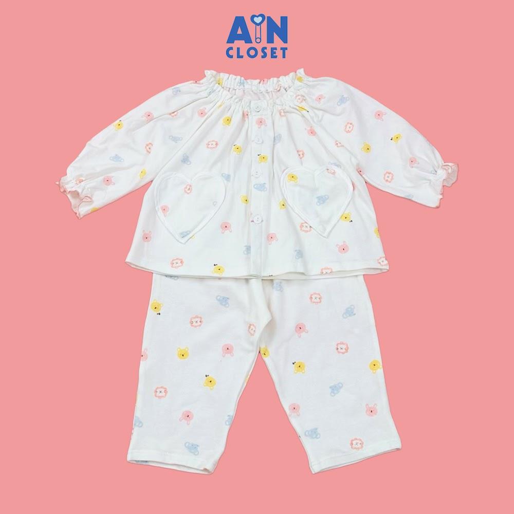 Bộ quần áo Dài bé gái họa tiết Động Vật Nhí Trắng Thun cotton - AICDBGD0DJM6 - AIN Closet