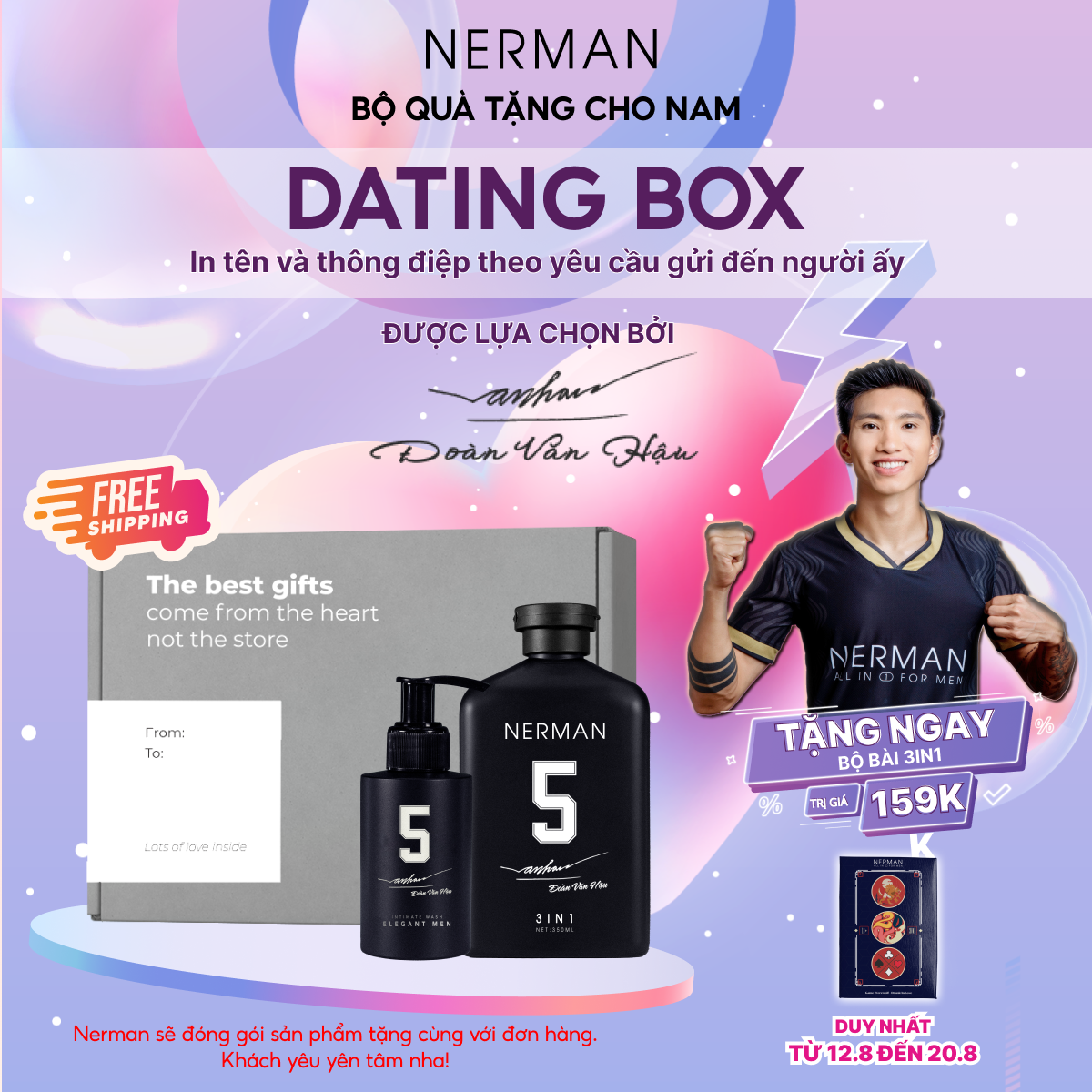 Bộ quà tặng cho nam DATING BOX - Sữa tắm gội Gentleman 3in1 hương nước hoa cao cấp 350ml &amp; Gel vệ sinh nam Elegant 50g