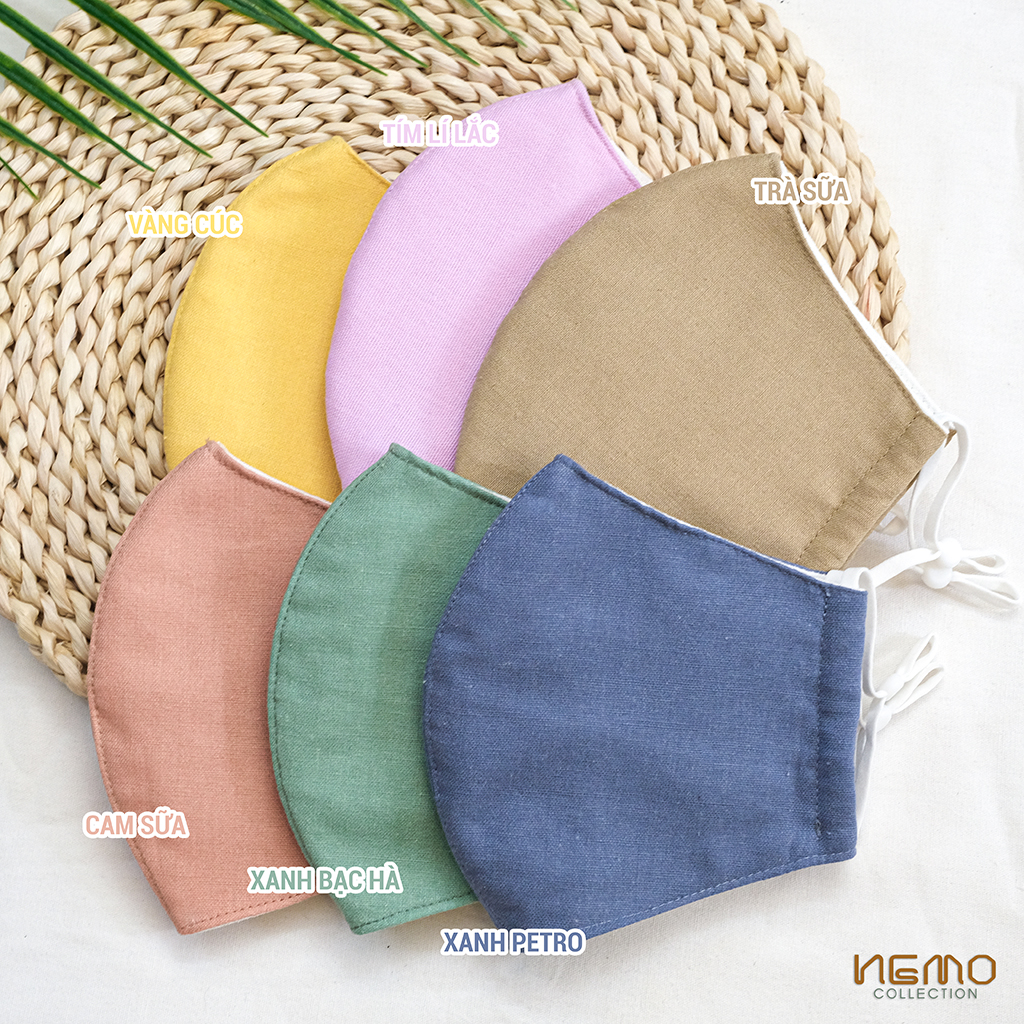 Khẩu Trang 3 Lớp Vải Linen NEMO, có nút tăng giảm dây dễ điều chỉnh - KTMTC