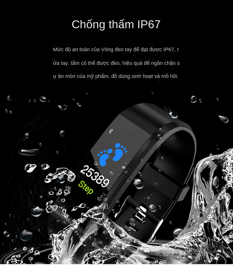 115plus bluetooth thể thao vòng đeo tay thông minh chống thấm nhịp tim nhịp tim oxy huyết áp người lớn màn hình máy dò điện tử