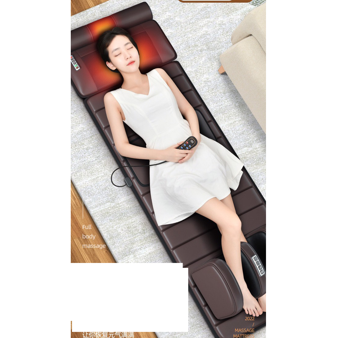 Đệm massage toàn thân kèm massage chân hồng ngoại có remote (Chất liệu PU)