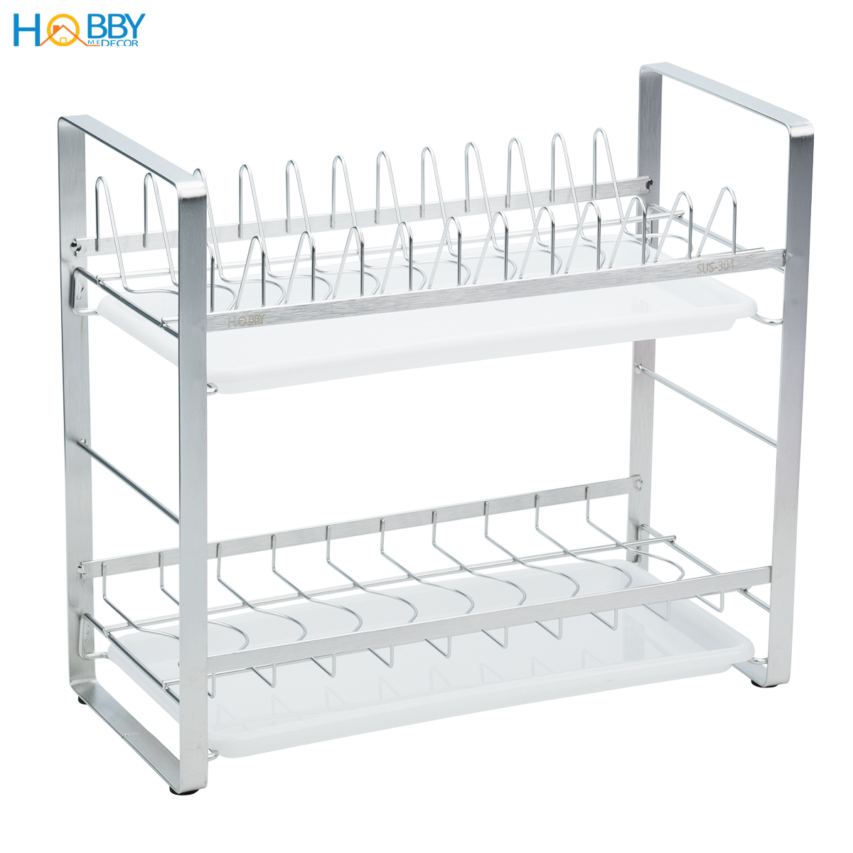 Kệ úp chén đĩa 2 tầng inox 304 có khay hứng nước Hobby home decor UCD