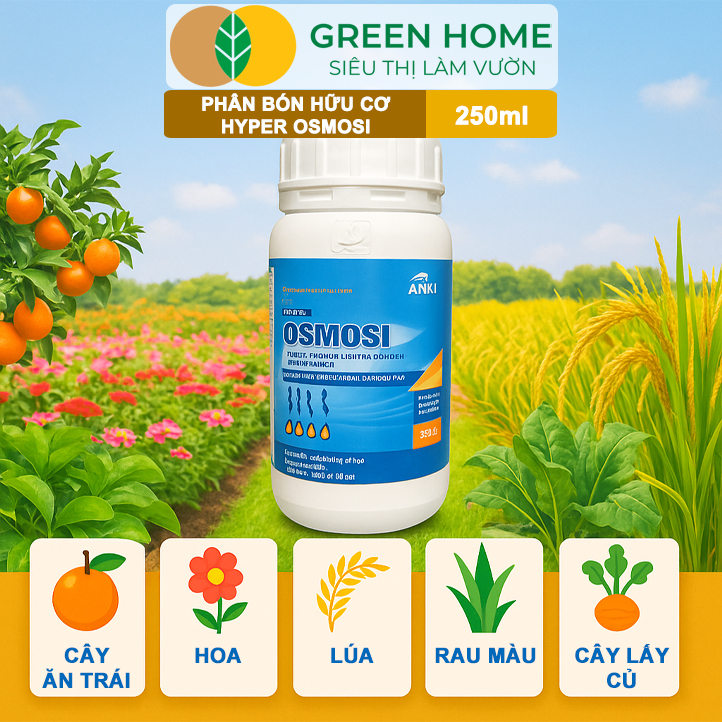 Phân Bón Hữu Cơ Hyper OSMOSI GreenHome, Chai 250ml, Thấm Sâu Nhanh, Tăng Hiệu Quả Hấp Thụ Dinh Dưỡng