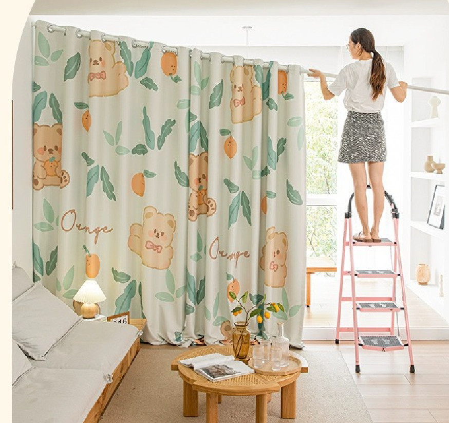 Rèm Vải Khoen Lỗ, Khoen Ri Đô, Rèm Dán GẤU CAM Vải Dày Khả Năng Chống Nắng Cao