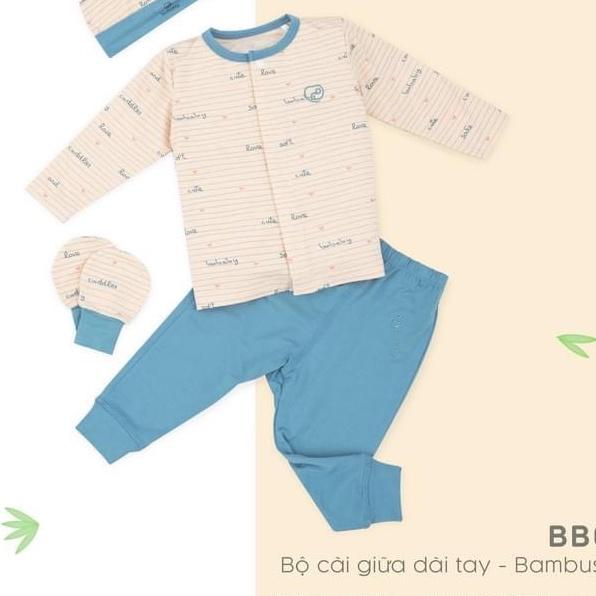 Bộ dài tay cài giữa Bu, Bubaby Bambus  0m - 9m - BBB110206 Trắng Hồng