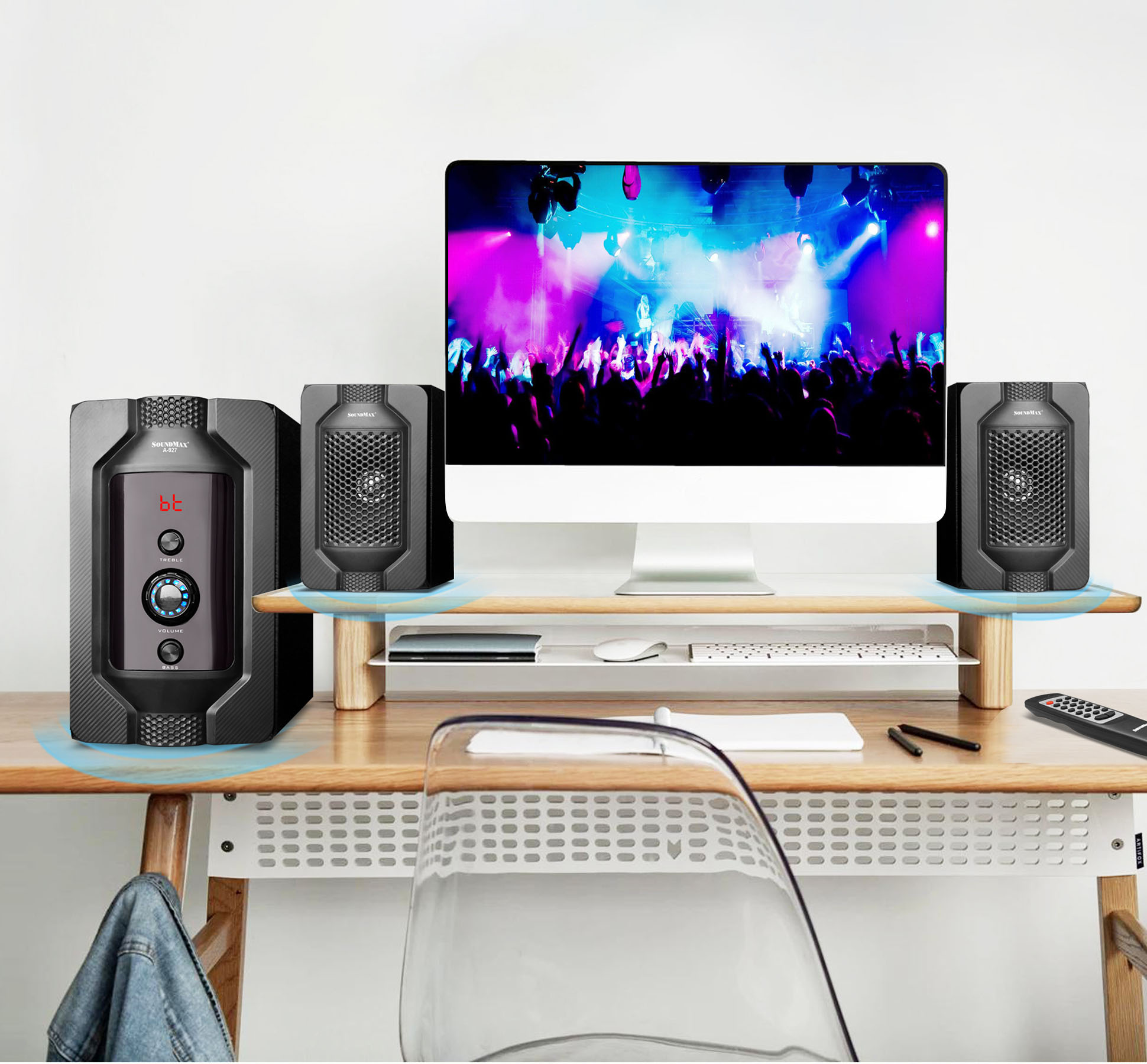 Loa vi tính 2.1 Soundmax A927 Tích hợp USB, Thẻ nhớ, Bluetooth 5.0 - Hàng chính hãng Triệu Gia phân phối