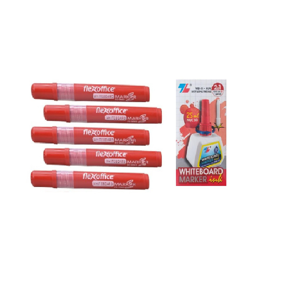 Combo 05 Cây Bút Lông Bảng Fo - Wb02 Và 01 Hộp Mực Lông Bảng Fo - Wbi02 - Màu Đỏ