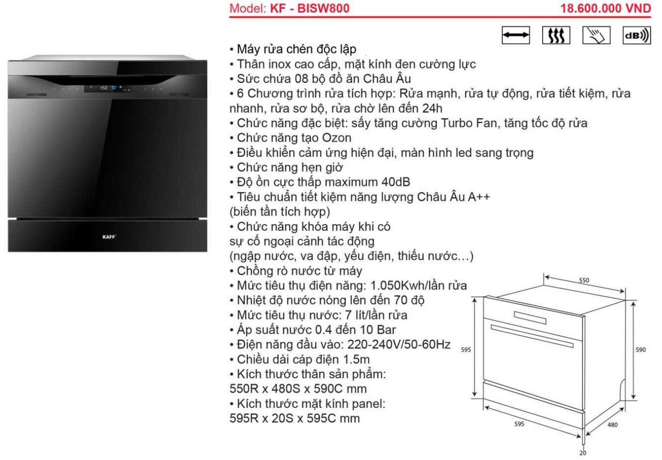 Máy rửa chén bát KAFF KF-BISW800 - Sản phẩm chính hãng