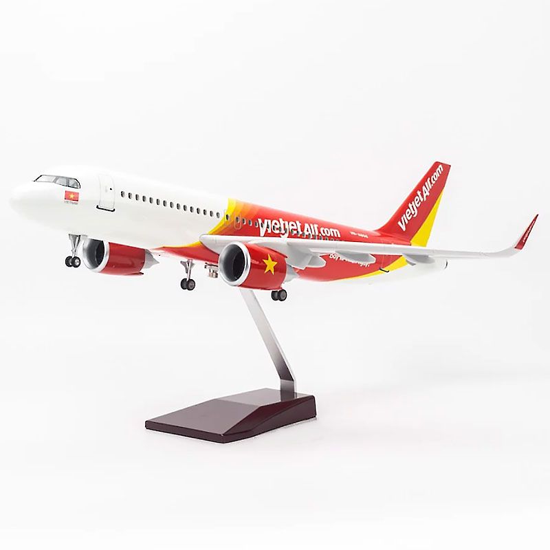 Mô hình máy bay Vietjet Air 47 cm airbus có đèn led bánh xe cao cấp