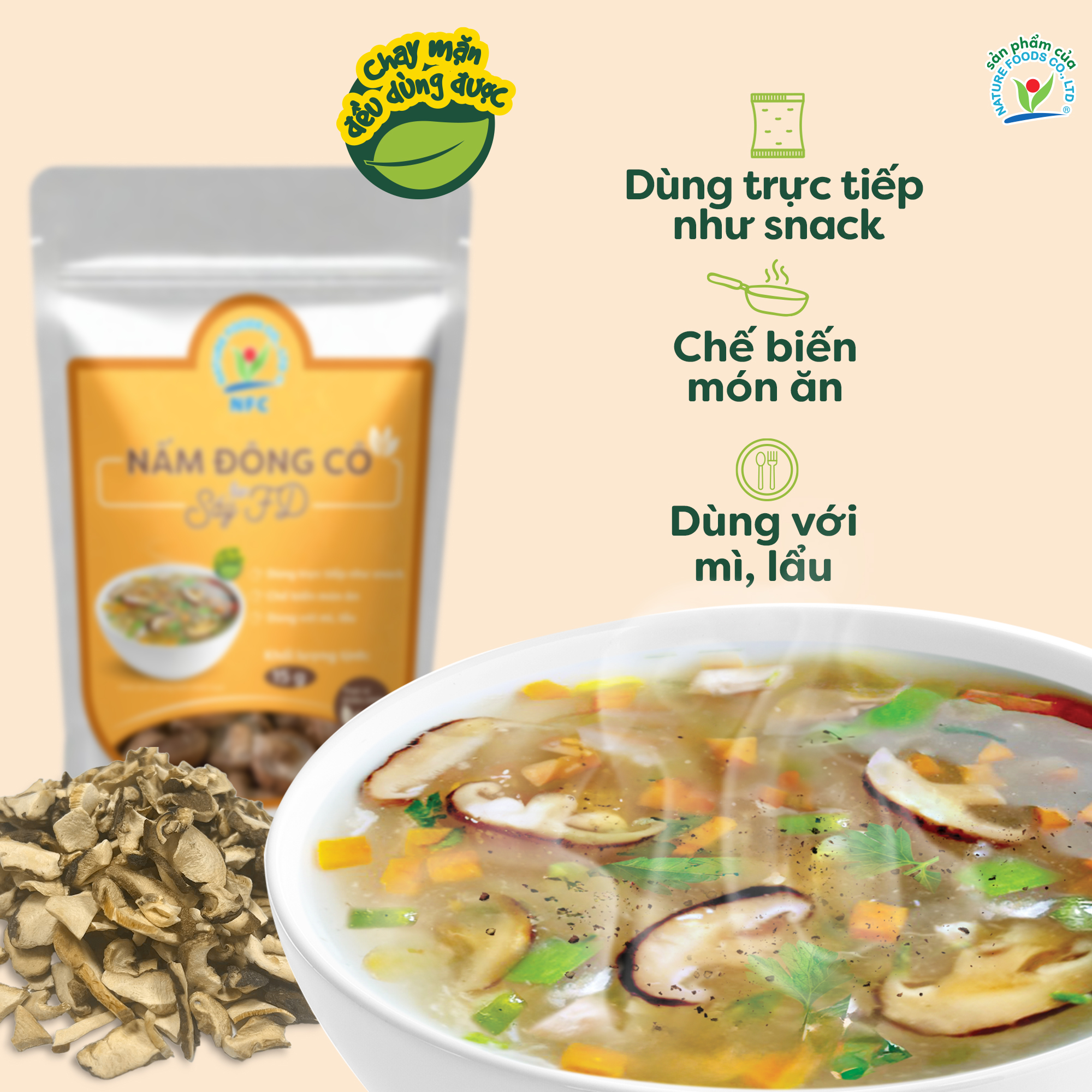 Snack Ăn Vặt Nấm Đông Cô Sấy Thăng Hoa 15g NFC