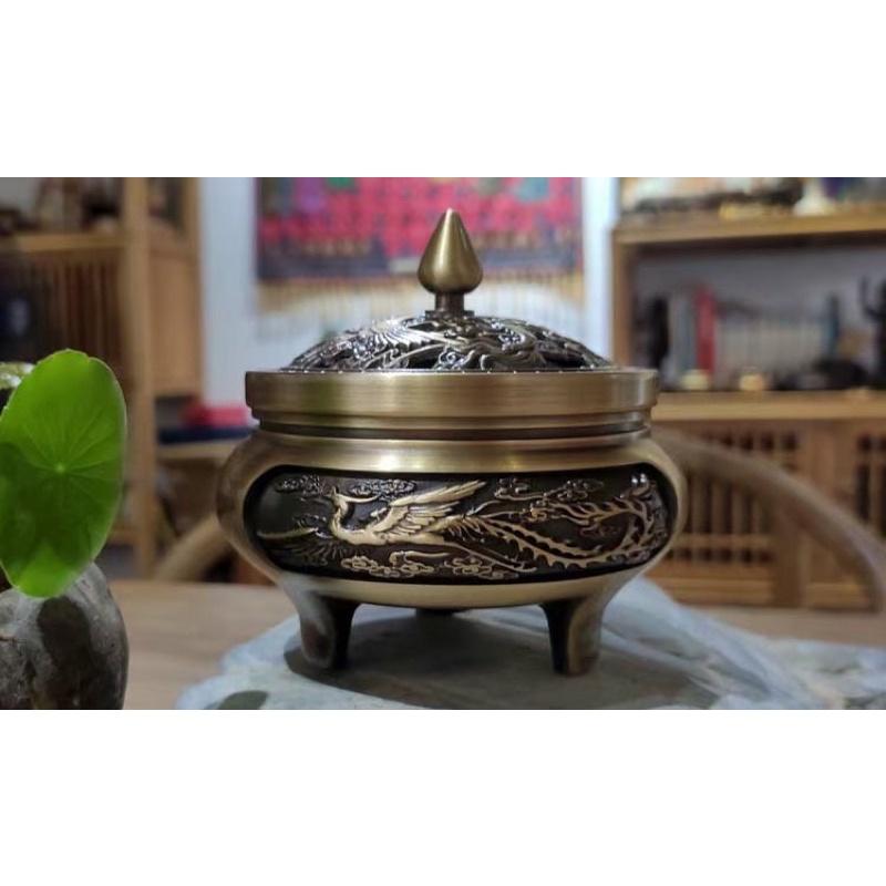 Lư xông trầm bằng đồng chuẩn nguyên khối hình long phụng