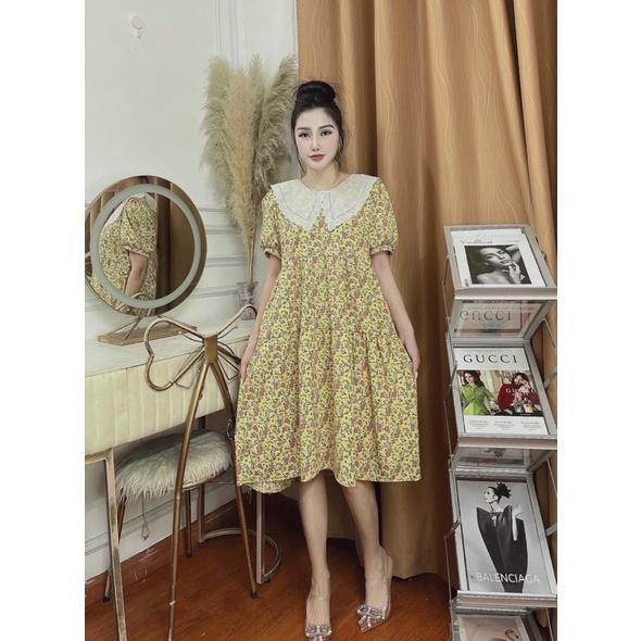 Đầm bầu hoa mùa hè cổ bèo thời trang