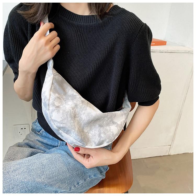 Tie-Dyed Messenger Bag Women's Street Canvas Bag Simple All-Match Dumpling Bag Japanese Style Small Shoulder Bag