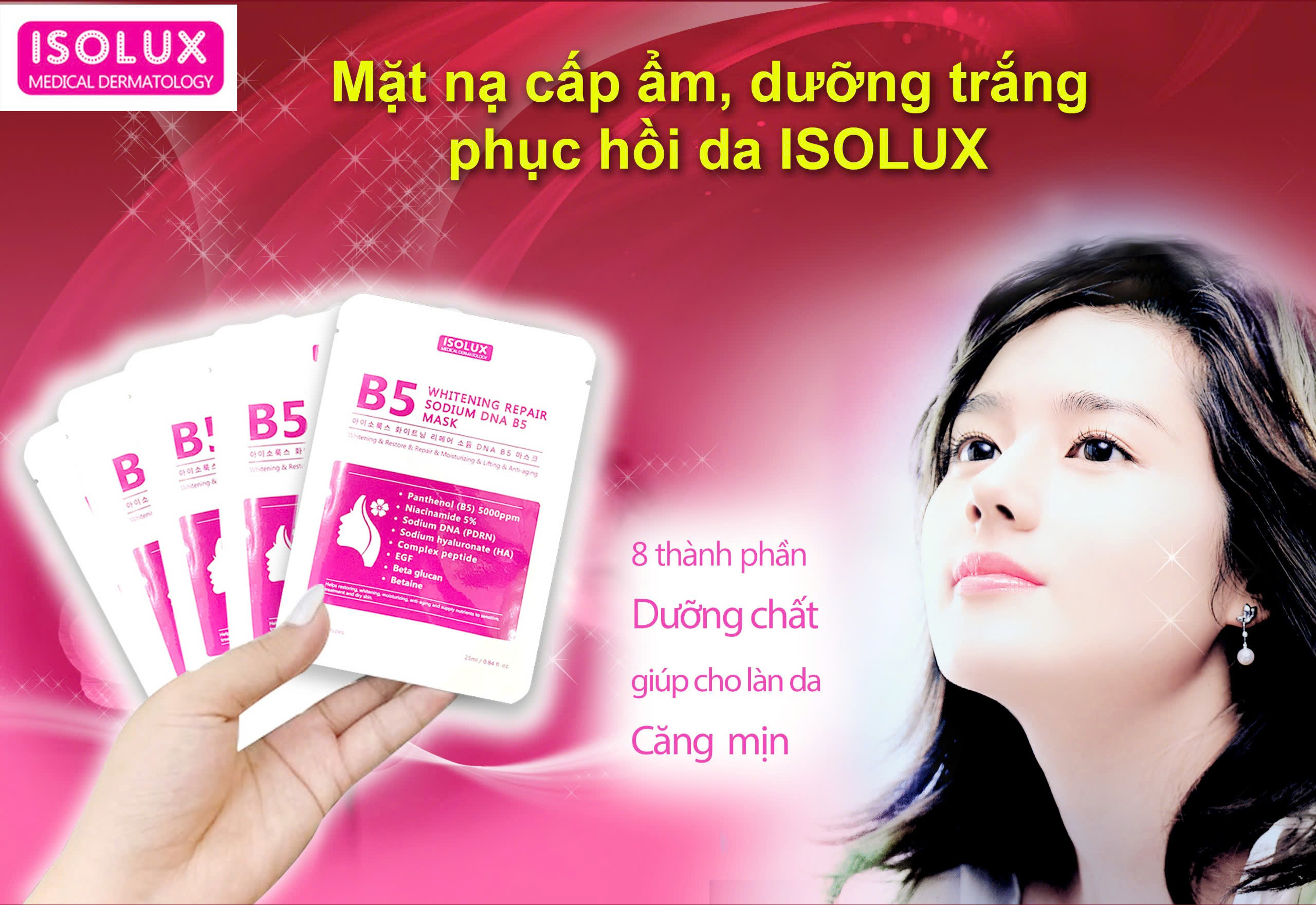 Mặt nạ ISOLUX Whitening Repair Sodium DNA B5 mask 25ml hạn 2027 dưỡng trắng cấp ẩm phục hồi